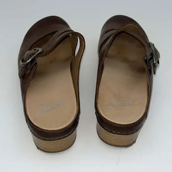 Dansko Martina Brown Leather Mary Jane Clogs size 38 EU 7.5 US professional shoe - Picture 3 of 7